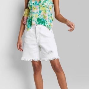 WILD FABLE High-Rise Wide Leg Bermuda Jean Shorts, Size 2 White, NWT